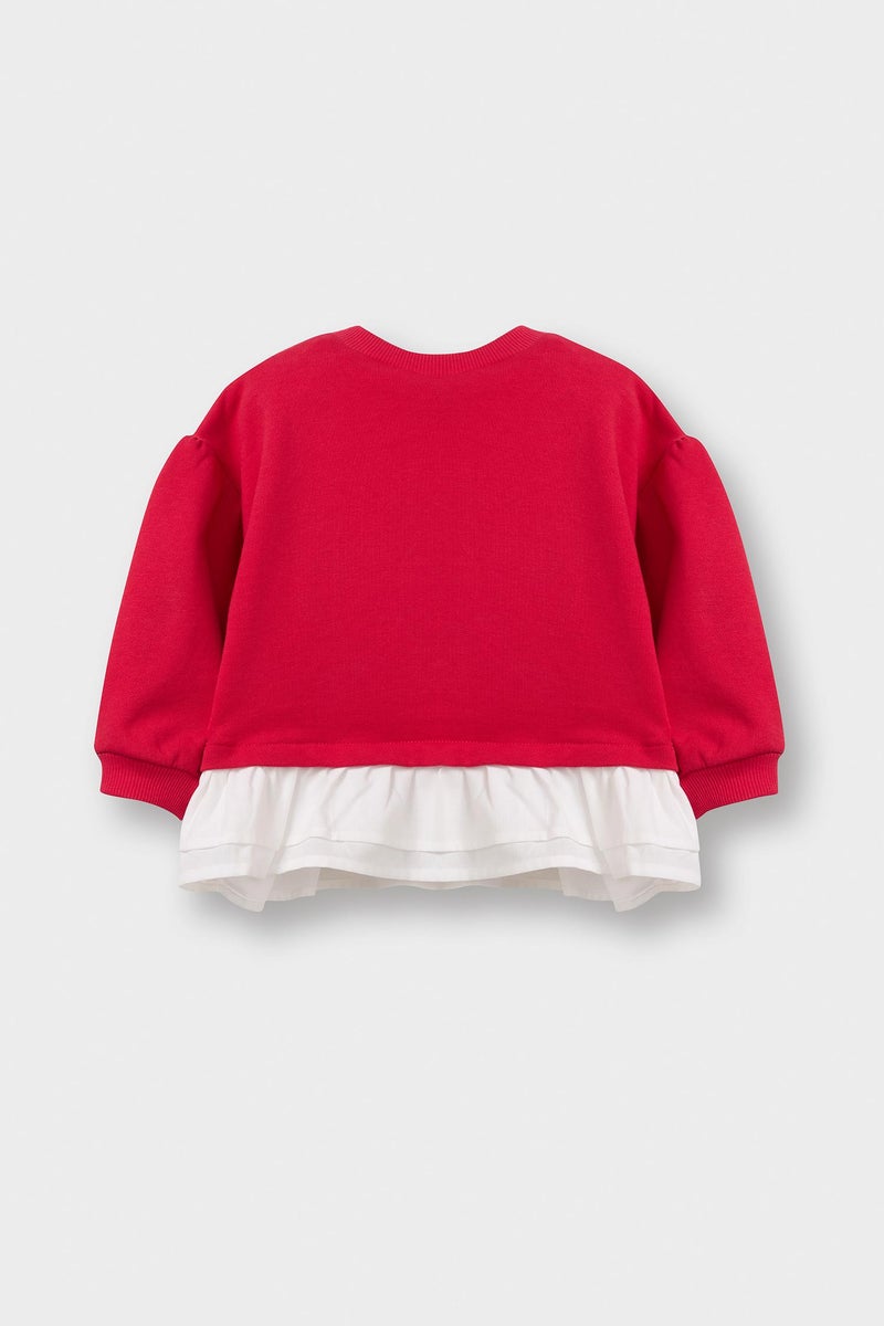DeFacto Red BabyGirl Baby Girl Oversize Fit Floral Crew Neck Sweatshirt Casual - Image 5